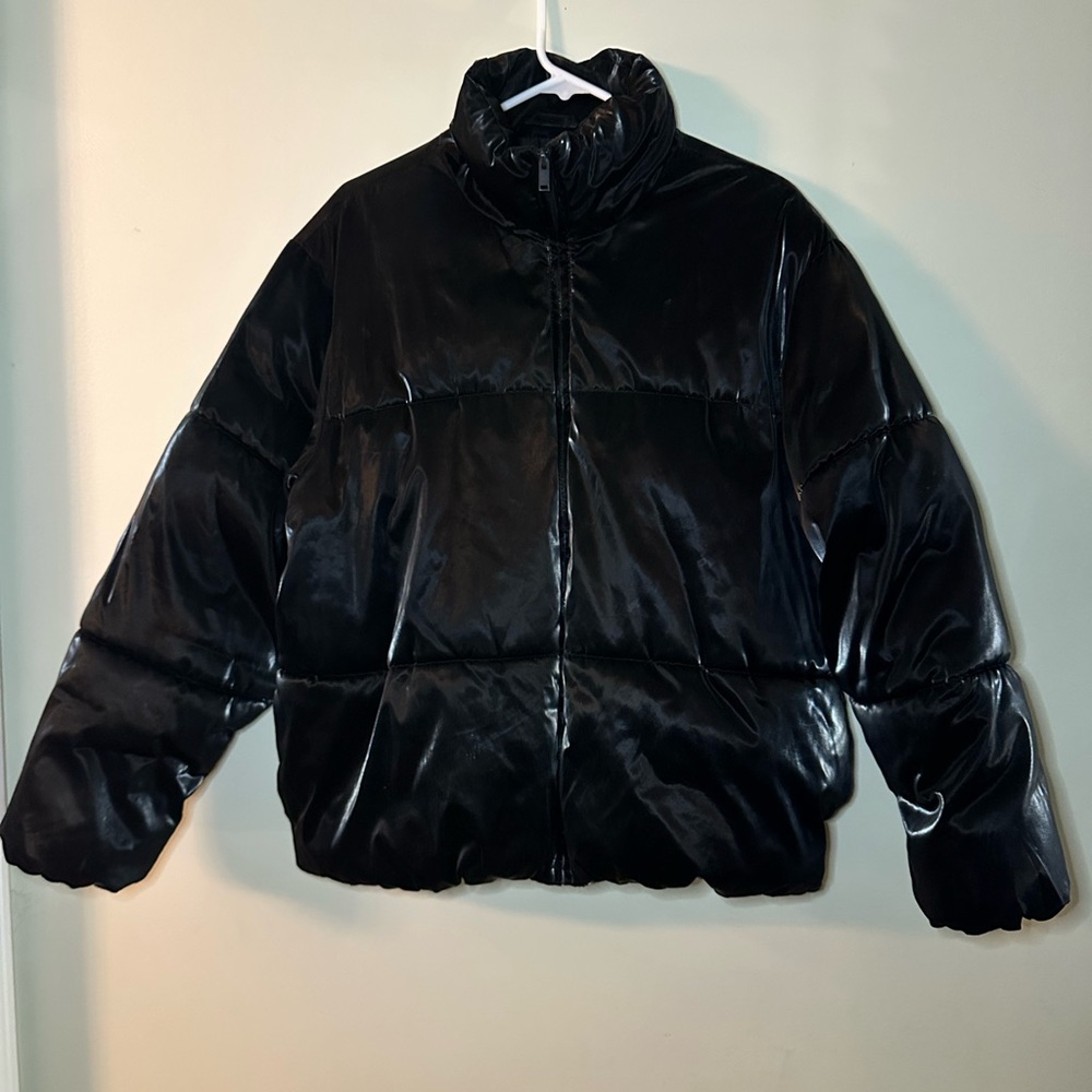 a new day Shiny Black Puffer Jacket